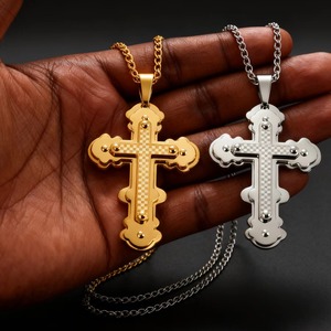 Collier avec pendentif croix en acier inoxydable étanche, breloques crucifix Jésus chrétien, chaînes à maillons, bijoux religieux, cadeaux - Product Image 4