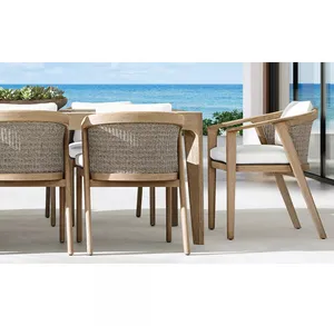 고품질 안뜰 안뜰 정원 식사 세트 현대 위커 티크 야외 의자 및 테이블