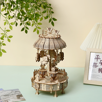 Modèle de carrousel en bois 3D en gros, puzzles en bois 3D DIY pour adultes, kit de décoration artisanale fait main