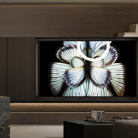 Panneau mural de fond de télévision pour salon en placage MDF avec éclairage LED intégré, meuble TV dissimulé, revêtement mural en bois moderne pour toute la maison, OEM d'usine
