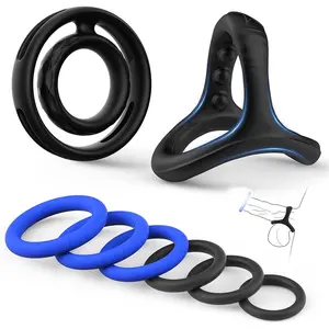 Silicone Penis Rings Set with 7 Different Sizes for Erection Enhancing Toys Sex Adult Cock Ring