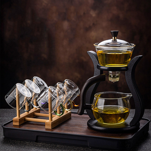 Juego de té de vidrio resistente al calor, tazón de tapa giratoria con dibujo de agua magnética, tetera semiautomática, tetera de goteo de Kung Fu Perezoso - Product Image 6