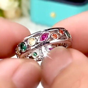 Bague F915 en argent avec pierre précieuse, taille marquise, sertie en canal, bijou unisexe pour usage quotidien - Product Image 2