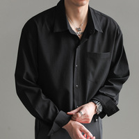 Camisa de hombre de manga larga estilo coreano, moderna y elegante, de corte holgado, color liso, sin arrugas, con cuentas, para otoño.