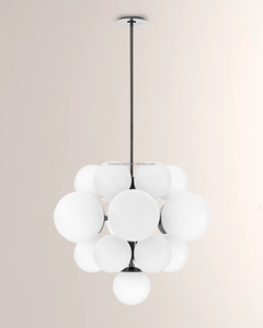 <b>Gold</b> Linear Frame Textured Glass Ball Chandelier, Artistic Modern Lighting for Dining <b>Tables</b> - Product Image 2