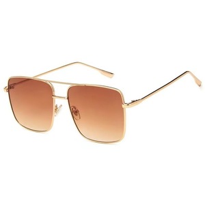Square Double Bridges <b>Gradient</b> Metal Flat Top UV400 Acrylic Lightweight Gold Fashion Clip-On Full Rim Unisex <b>Sunglasses</b> - Product Image 2