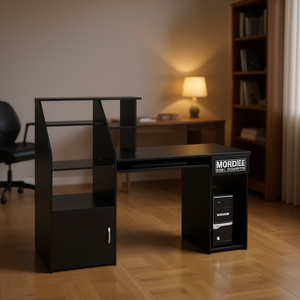 Scrivania per Computer Mopdee con Libreria, in Legno Nero MDF, Arredamento per Ufficio Domestico - Product Image 2