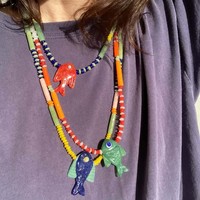 Collar con Colgante de la Serie Océano de Verano, Collar de Moda Único con Pez de Vidrio Esmaltado de Colores