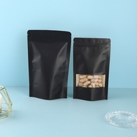 Pochette à fond plat en papier kraft noir Doypack personnalisé avec fenêtre zip-lock transparent pour collation noix sacs en plastique avec fermeture éclair emballage alimentaire
