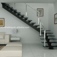 Escalier en L moderne et élégant YL METAL pour intérieur, en bois massif durable, droit, avec rampe en verre