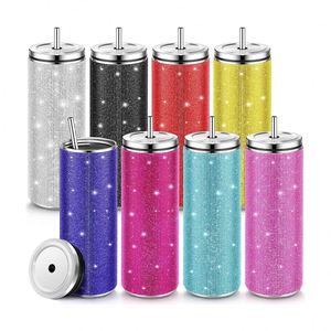 Offre Spéciale – Gobelet de Voyage Isotherme 20 oz en Acier Inoxydable avec Paillettes et Strass, Tasse Droite Scintillante avec Paille - Product Image 2