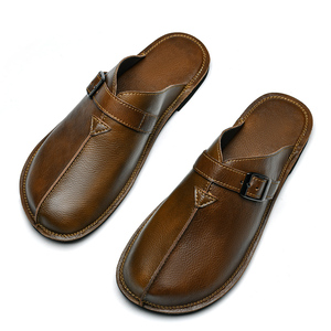 Sandales sur mesure d'usine, bout <span class=keywords><strong>fermé</strong></span>, chaussures sur mesure pour hommes, pantoufles en cuir véritable, grande taille, chaussures décontractées pour hommes faites à la main, cuir véritable - Product Image 1