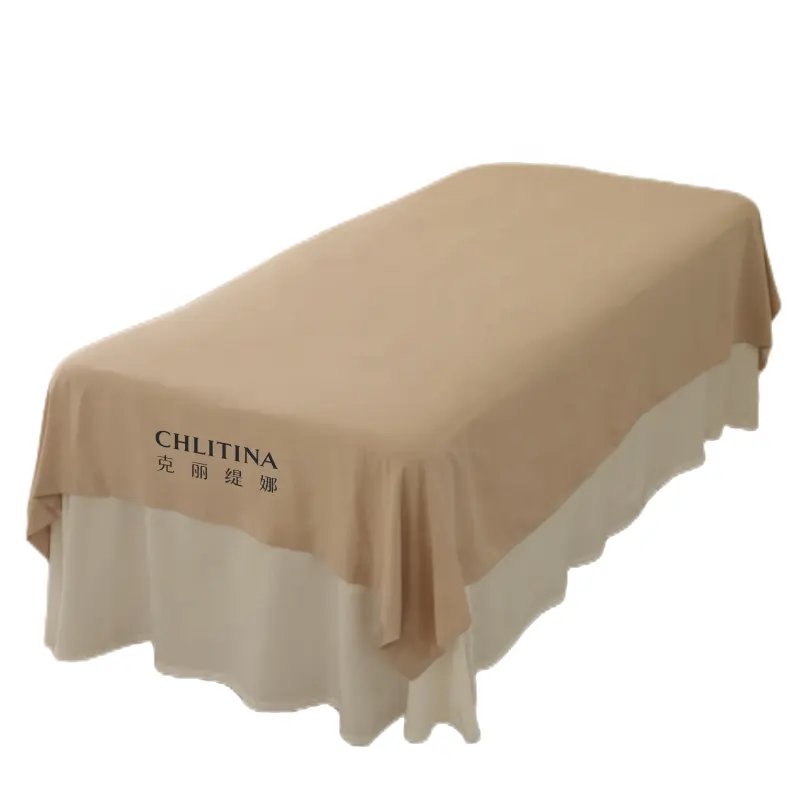 Khaki logotipo personalizado 140x240cm poli algodão SPA massagem folha plana com ou sem buraco rosto