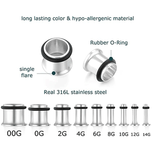 Juego de 10 pares de tapones para los oídos de acero quirúrgico, expansor de perforación de túnel de carne de cuerno único para mujeres y hombres, acero inoxidable - Product Image 4