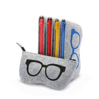 Étui de protection gris personnalisé avec logo pour stylos et crayons, pochette portable en feutre simple pour lunettes d'enfants