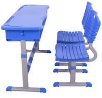 Ensemble de bureau et chaise d'école réglables avec dossiers ventilés, longue table d'étude avec deux boîtes à livres, mobilier de classe durable