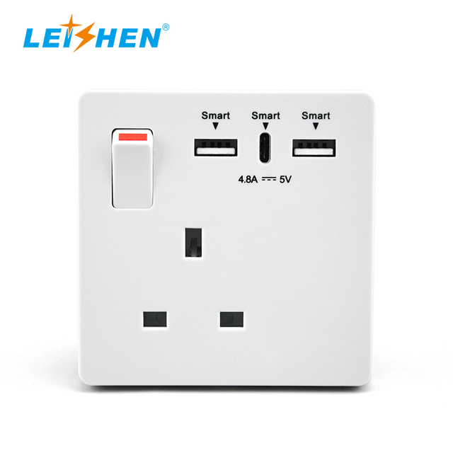 Alexa 13A British Standard Wall Socket with 2 Outlets Copper Material 2 USB Ports
