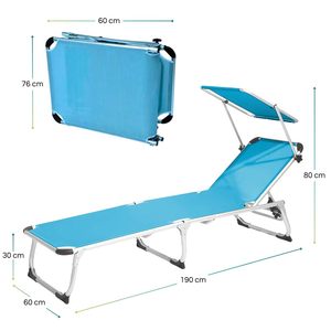 Lettino Prendisole in Alluminio Blu con Tettoia Parasole 190x60x80 Cm, Carico Massimo 120 Kg, Sedia Relax da Esterno - Product Image 2