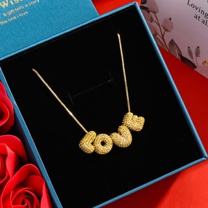 Collar <span class=keywords><strong>con</strong></span> Colgante de 26 Letras <span class=keywords><strong>con</strong></span> Diamantes, Accesorio de Joyería DIY, <span class=keywords><strong>Cadena</strong></span> <span class=keywords><strong>con</strong></span> Cuentas de Burbuja - Product Image 1