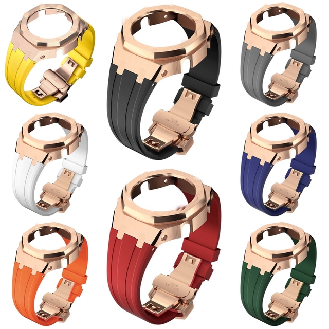 Stainless Steel case with Rubber Strap Black Gold Silver Rose Gold Set for GA2100 GA2110 CASIOak Watch Parts Mod Kits