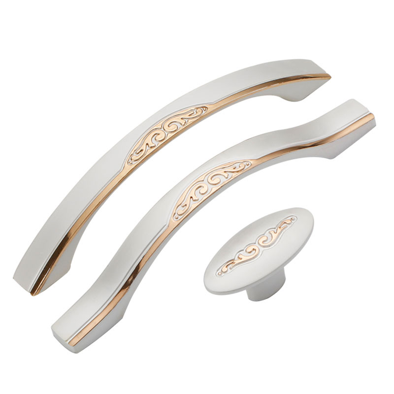 Оптовая продажа, ручка для мебели в европейском стиле, шкаф для спальни, комод, простые цинковые ручки с белым узором