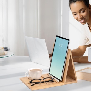 Supporto per Libri in Legno con Portabicchiere e Porta <span class=keywords><strong>iPad</strong></span> per Comodino e Scrivania, Naturale - Product Image 3