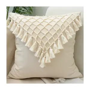 Sarung bantal persegi panjang kanvas dekoratif Sofa sarung bantal katun Linen dekorasi melempar putih Barat