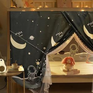 Printed Bed Curtain With Mosquito Net For Student Dormitory Upper Bunk Bed Single Size Hanging Blackout Canopy Rectangle Shape - Product Image 1