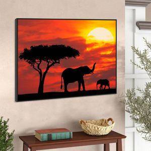 Obra de Arte Moderna en Acrílico, Paisaje Natural, Atardecer, Cuadro en Lienzo, Arte de Pared con Paisaje Animal, Pintura al Óleo de Elefante Africano - Product Image 5