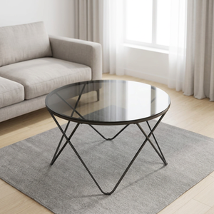AK Brass Attractive Metal Coffee Table <b>Black</b> Finished <b>Frame</b> With Top Round Glass Traditional Furniture For Hotel Room Furniture - Product Image 3