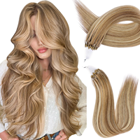 Extensions de cheveux à micro-anneaux, 100% cheveux humains naturels, 12-30 pouces, extensions de cheveux lisses avec mèches pour femmes