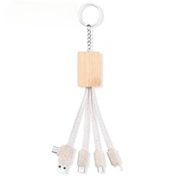 Câble de charge tressé USB Type-C 4-en-1 écologique avec support en bambou et porte-clés pour appareils photo, téléphones mobiles et batteries externes - Promotionnel
