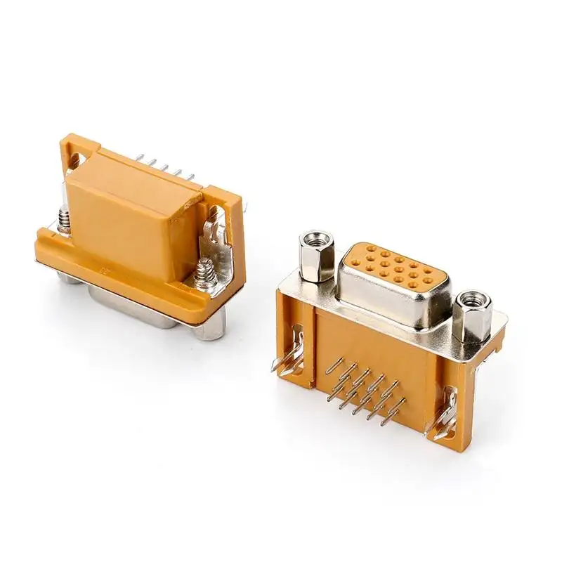 High quality D-SUB 15 Pin Female Connector HDB 15 Pin connector R/A Type with 4-40#nut Color Orange DB 15Pin Connector for PCB