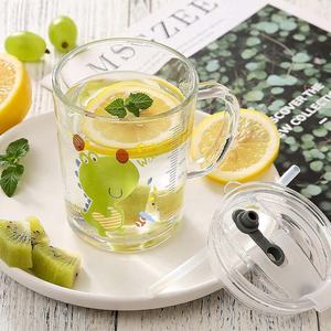 Mug à lait en <span class=keywords><strong>verre</strong></span> borosilicate avec couvercle à paille, motif animal mignon, 350 ml/16 oz, avec échelle graduée, sans BPA, fait main pour enfants - Product Image 2