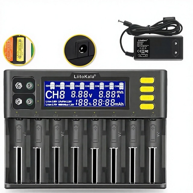 LiitoKala Lii-S8 Battery Charger Li-ion 3.7V NiMH 1.2V Li-FePO4 3.2V IMR 3.8V Charger for 18650 26650 21700 26700 AA AAA