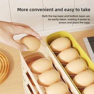 4-layer Slide Egg Storage Box <b>Ladder</b> Style Refrigerator Side Door Large Capacity Manual Portable Plastic Kitchen Organizer - Product Image 6