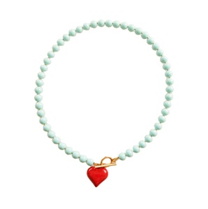 Elegante <span class=keywords><strong>Collana</strong></span> con Perline Rosse <span class=keywords><strong>e</strong></span> Ciondolo a Cuore Dorato, Trendy <span class=keywords><strong>e</strong></span> Chic, con Imitazione <span class=keywords><strong>di</strong></span> <span class=keywords><strong>Diamanti</strong></span> <span class=keywords><strong>e</strong></span> <span class=keywords><strong>Perle</strong></span>, Choker - Product Image 2