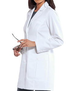高品質の病院の制服セット長袖カスタマイズされた医師の服女性のために織られたロゴ付きの白い帯電防止白衣 - Product Image 2