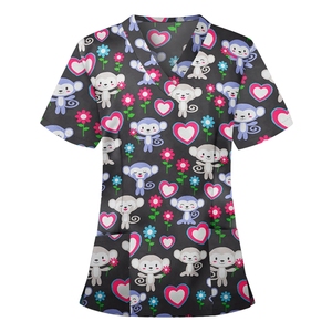 Design Salon de beauté Spa hôpital personnel uniformes de travail infirmière médical gommage Tops personnalisé imprimé <span class=keywords><strong>T</strong></span>-<span class=keywords><strong>Shirt</strong></span> dessin animé - Product Image 2