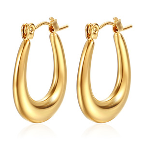 Boucles d'oreilles créoles vintage en acier inoxydable plaqué or 18 carats, étanches, design épais en forme de goutte d'eau, pour femme, cadeau de fête - Product Image 1