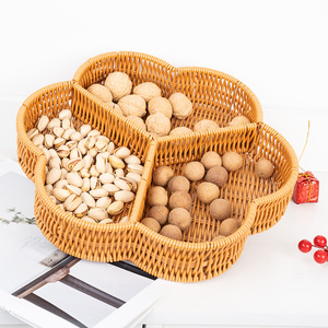 Panier de rangement tissé Bobai, forme polygonale, marron, fait main, conteneur alimentaire compartimenté, plateau en rotin pour noix et fruits secs - Product Image 2