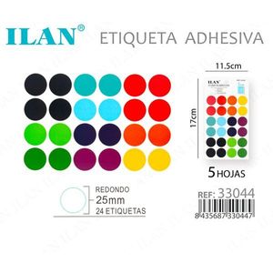 Etiquetas Adhesivas Redondas Ilan de 25 mm, 24 Etiquetas por Hoja, 5 Hojas, Pegatinas Coloridas para Etiquetar Prendas - Product Image 1