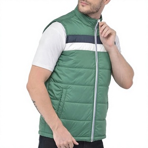 <b>Men's</b> <b>Green</b> Solid Stand Collar Puffer Vest Zipper Closure Casual Breathable Windproof Quilted 100% Polyester Filled <b>Waistcoat</b> - Product Image 4