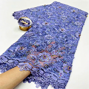 Tissu en dentelle perlée manuelle de luxe AOYI avec paillettes, maille écologique de haute qualité à motif floral - Product Image 6