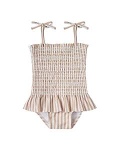 Combinaisons d'été à carreaux pour filles avec bretelles à nouer et smocks, maillots de bain à volants pour enfants - Product Image 2
