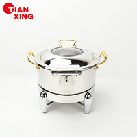 Fournitures d'hôtel 3.5L 4.5L acier inoxydable 304 chauffe-soupe pour buffet bouilloire cuisine plat de service poignée en or chauffe-plats
