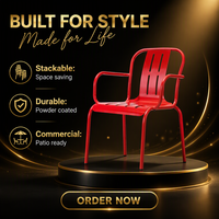 Fauteuil d'extérieur en aluminium rouge à lattes, empilable, pour patio et jardin
