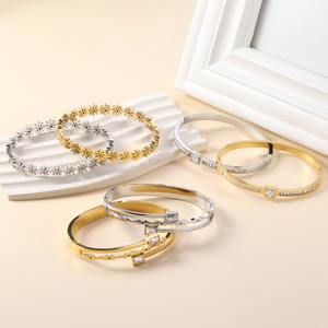 Geometric Hollow <b>Bangle</b> Gold Tone Crystal Inlay Women's Jewelry Fashion <b>Bracelet</b> - Product Image 3