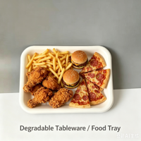 Barquettes alimentaires jetables biodégradables en fibres végétales pour fêtes, supermarchés, aliments cuits, poulet frit, hamburgers, pizzas