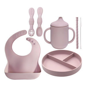 Vente chaude Enfant Autre Vaisselle Ensemble Silicone Bol Sippy Tasse Paille Assiette Bavoirs Produits Bébé Alimentation Ensemble - Product Image 1